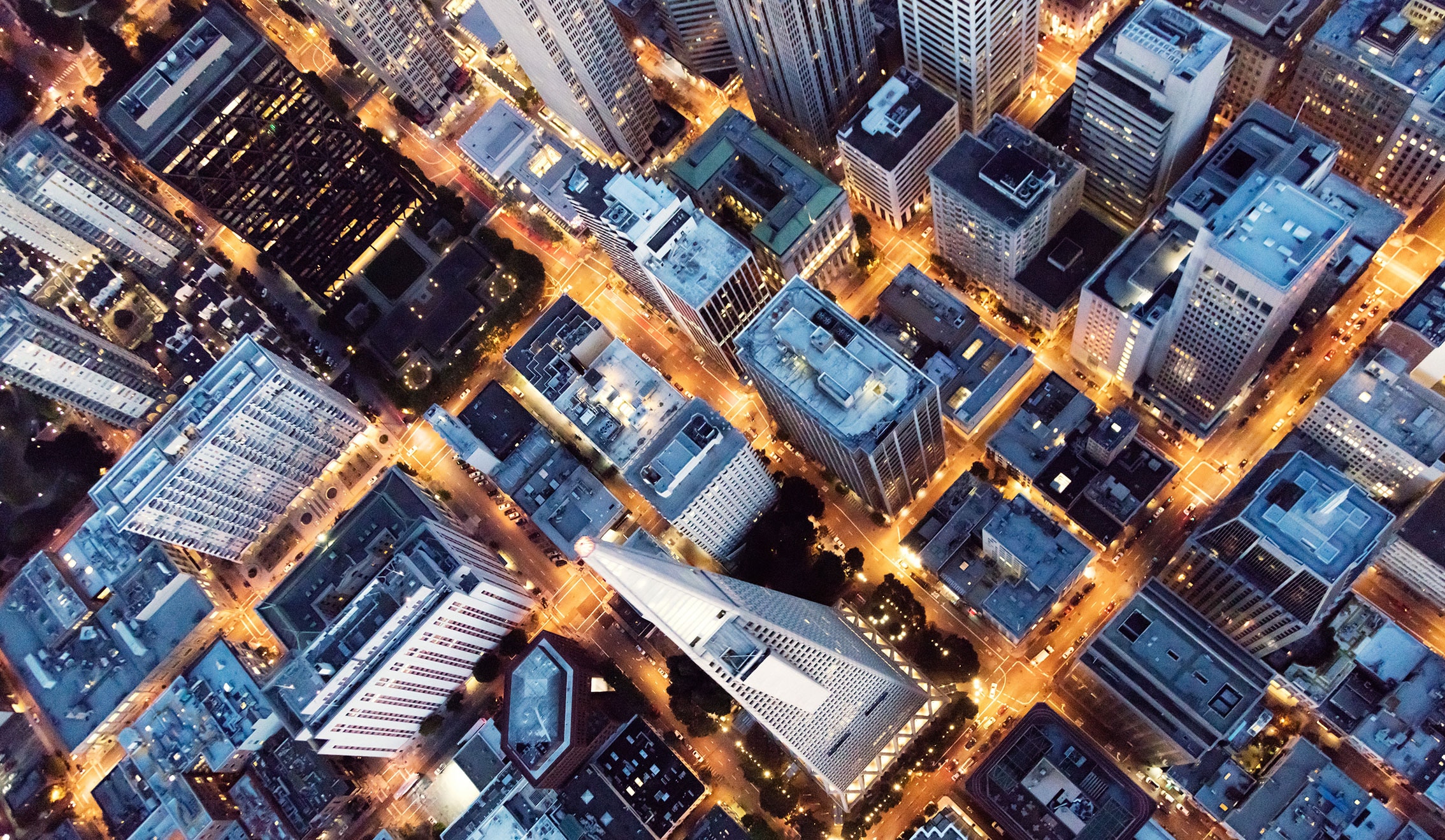 Birds eye view of city skyline